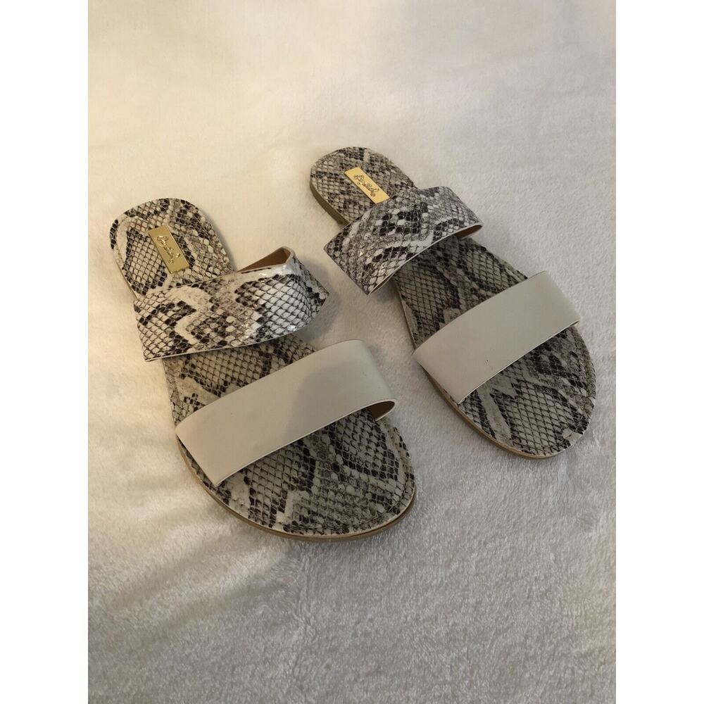 Qupid Womens Sandal Size 9 Double Strap Slide Animal Print Flat Cottagecore Mule